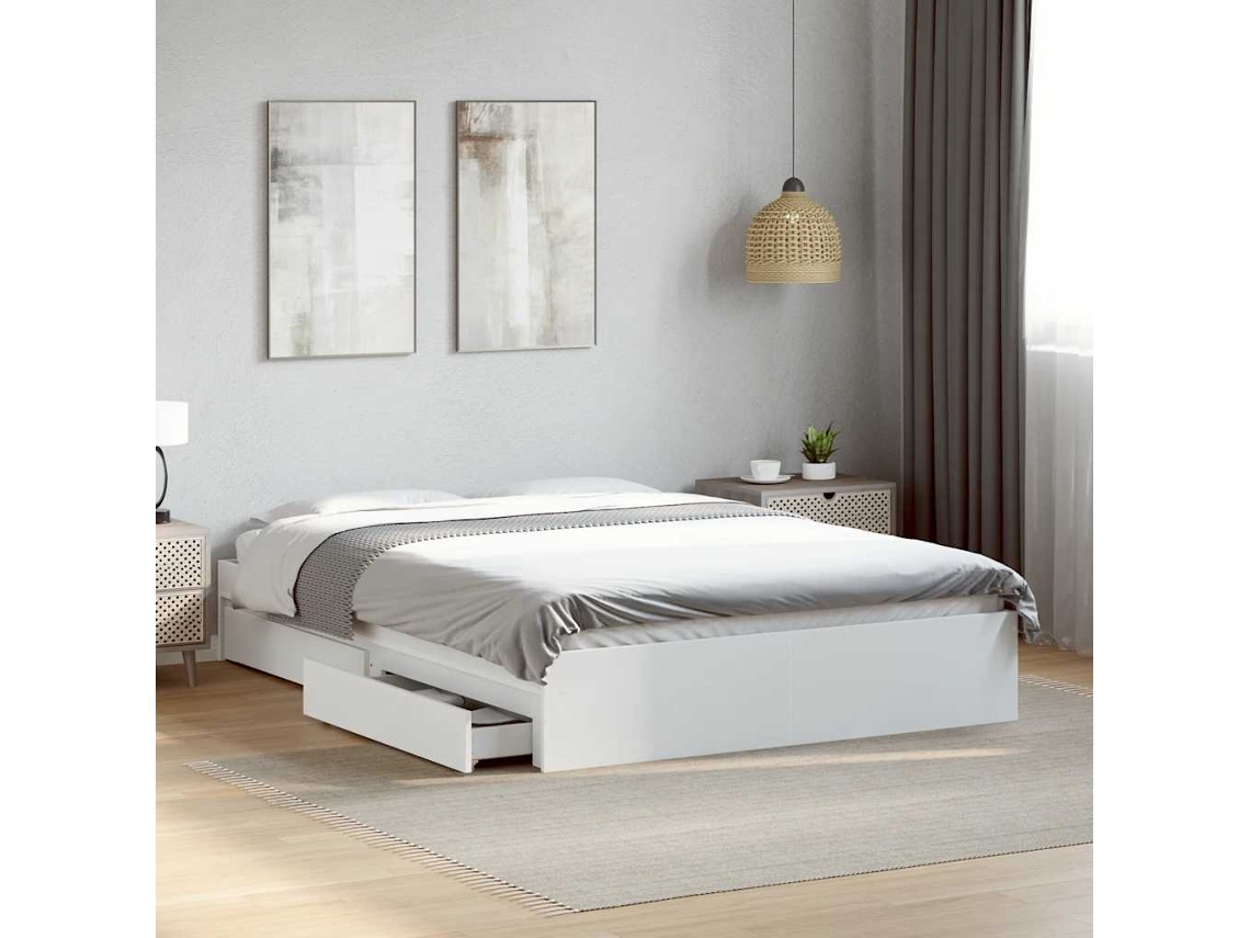 Vidaxl Estrutura De Cama C/ Gavetas 135x190cm Derivados Madeira Branco