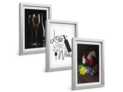 Composição De Quadros Taças De Vinho, Uvas, Slogan Espelharte (3 Peças 20x30 Cm)