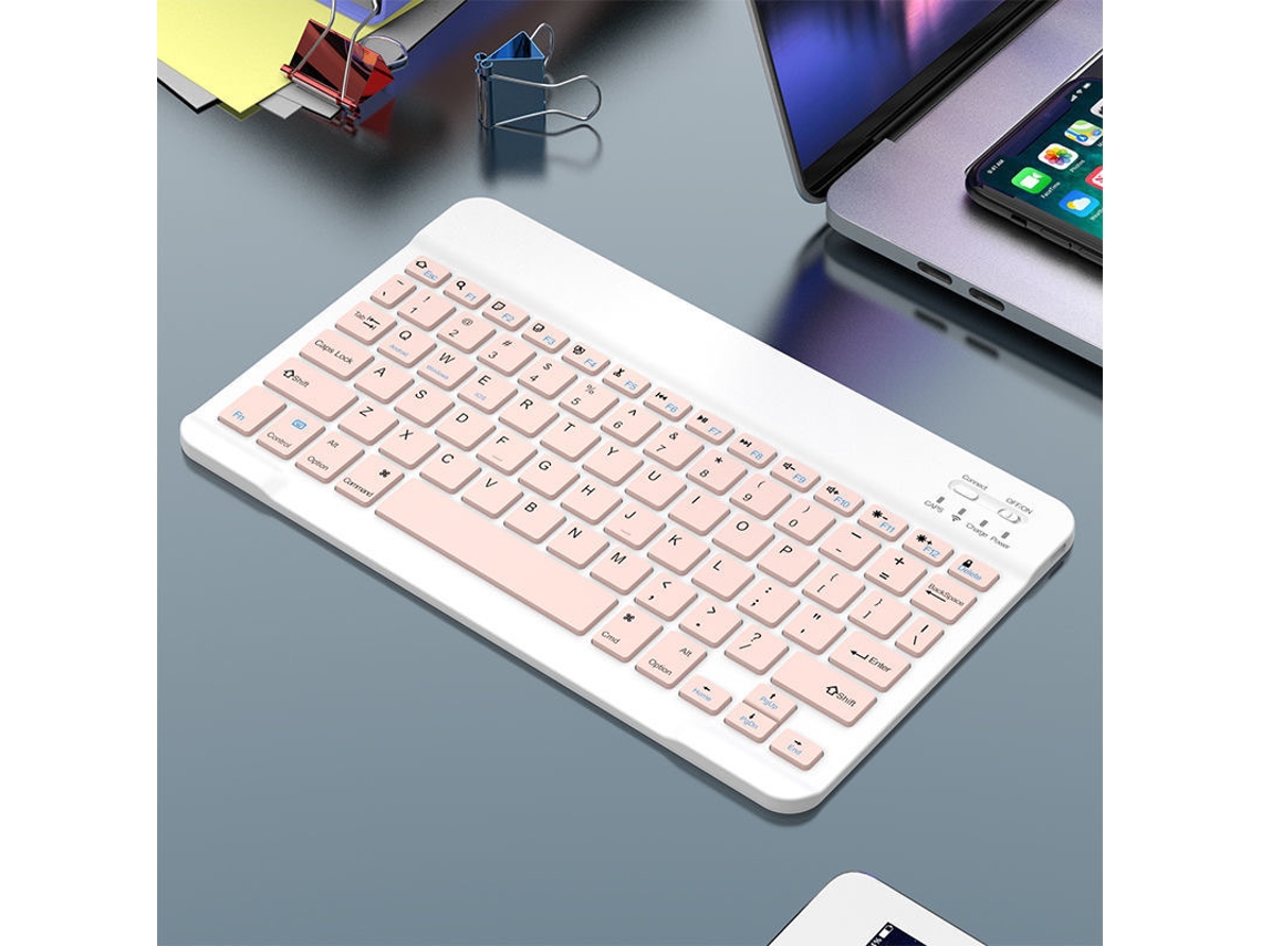 Teclado HEXINYIGJLY Bluetooth Ultra Fino 78 Teclas, Silencioso, Usb C, Rosa para iPad