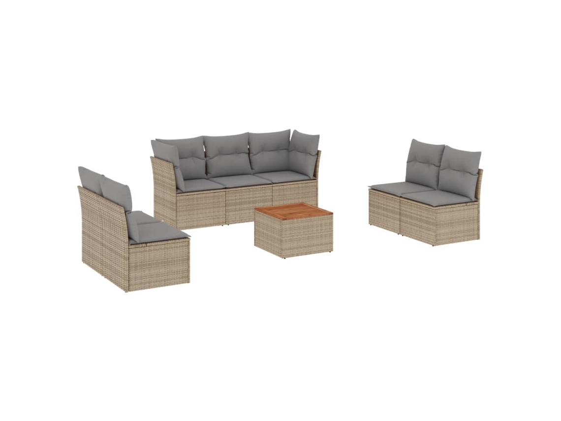 Conjunto de 8 Sofás Jardim com Almofadões Vime Pe Bege Misturado MAISON EXCLUSIVE