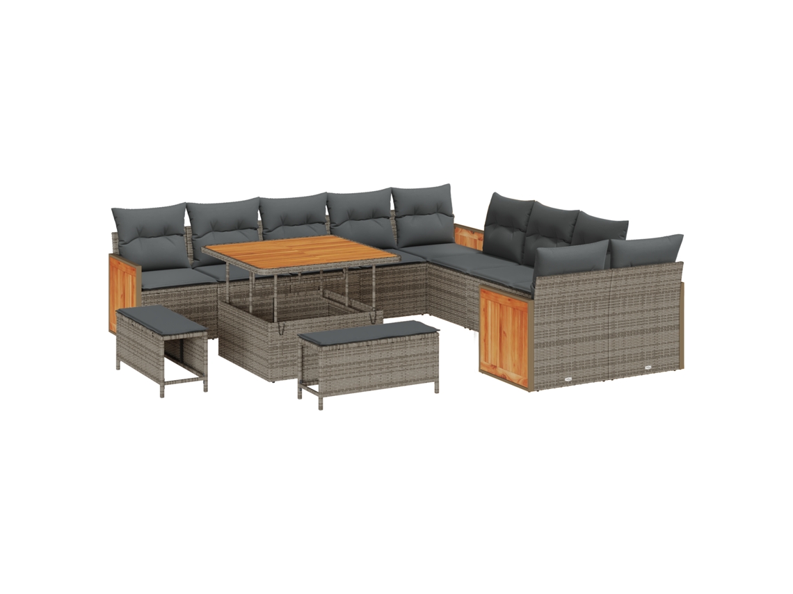Conjunto 13 Conjunto De Sofá De Jardim Vidaxl Cinzento Vime Pe (283 X 289 X 85 Cm)