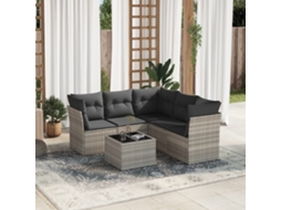 Vidaxl 6 Pcs Conj. Sofás Jardim Com Almofadões Vime Pe Cinzento-claro