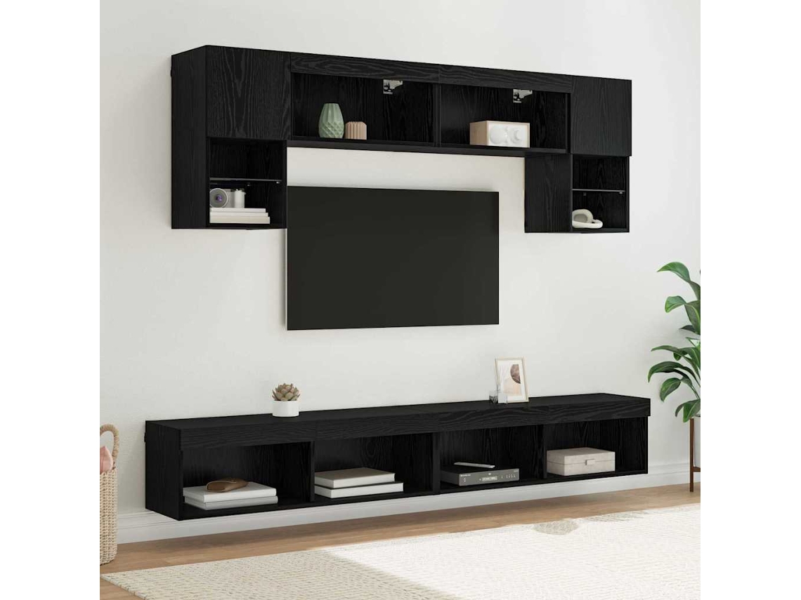Vidaxl Unidades De Tv De Parede Com Led 6 Unid. Carvalho Preto