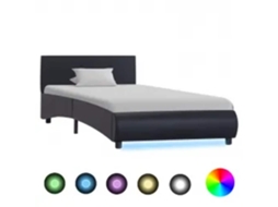 Vidaxl Estrutura De Cama Com Led 100x200 Cm Couro Artificial Preto
