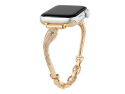 Bracelete Para Apple Watch 46/49/45/44mm - Cobre Com Cabeça De Cobra E Zircônia Incrustada Dourada