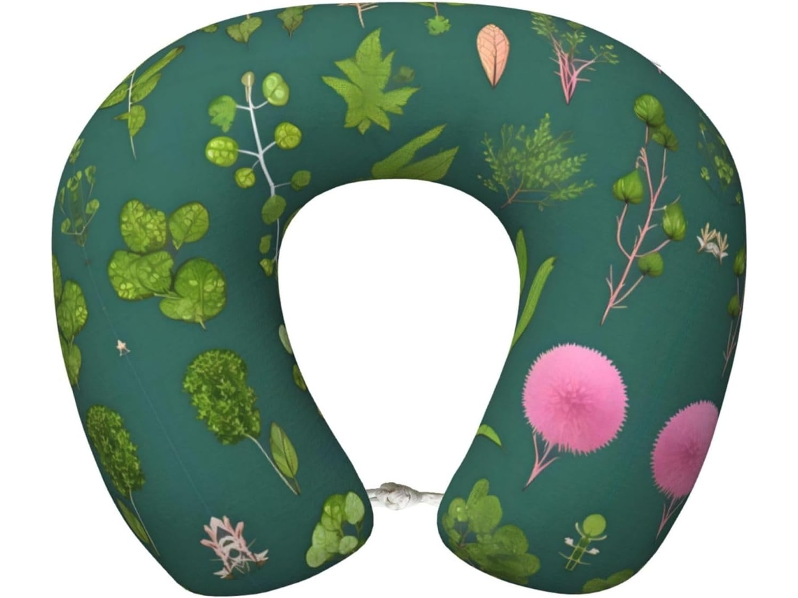 Travesseiro de Viag em Espuma Viscoelástica com Estampa Floral e Plantas Suporte Confortável Formato U para