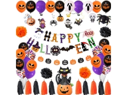 Kit de decoração de Halloween, 60 peças: balões, morcegos 3D, teia de aranha, bandeira S/MARCA