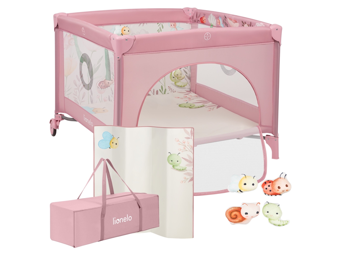 Cercadinho para Bebê LIONELO Mille 100x100cm Alta Densidade Colchão Rodas Brinquedos com Velcro 0 36 Meses Rosa