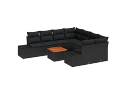 Conjunto 9 Conjunto De Sofá De Jardim Vidaxl Preto Vime Pe (264 X 234 X 69 Cm)