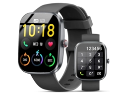 Smartwatch Bestvite com chamadas Bluetooth, previsão do tempo, monitoramento de frequência cardíaca e pressão arterial e contador de passos.