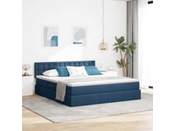 Vidaxl Cama De Armazenamento Led Com Colchão Azul 160 X 200 Cm Tecido