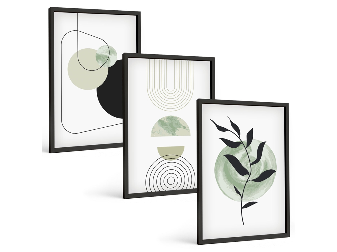 Quadros Decorativos Para Parede Formas Abstratas De Plantas Moldura Preta Quadros Para A Sala De Estar Espelharte (3 Piezas De 40x60 Cm)