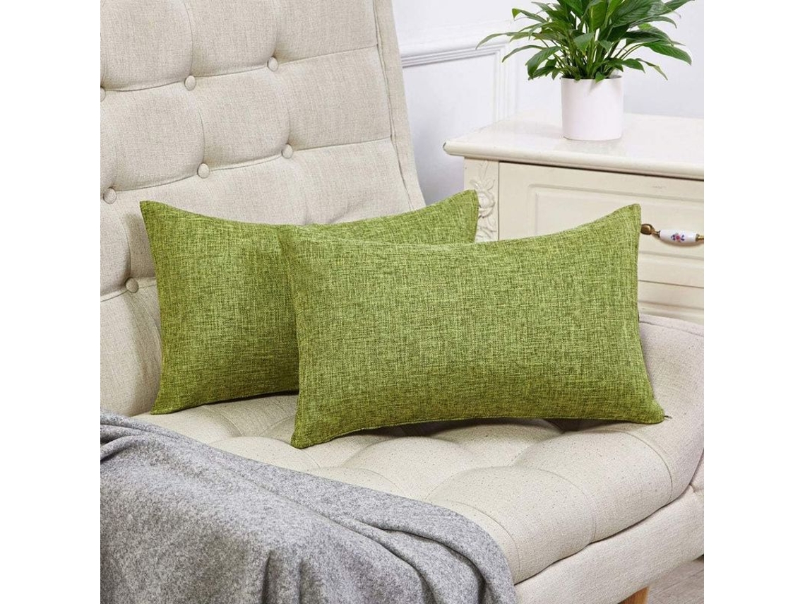 Rebe-2 Capas De Almofada Lombar Verdes Outono Rústicas De Linho Decorativas 12x20 Polegadas Para Sofá