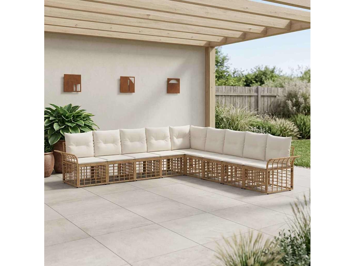 Vidaxl Conjunto De Sofás Para Exterior 9 Unid. Natural E Branco Creme