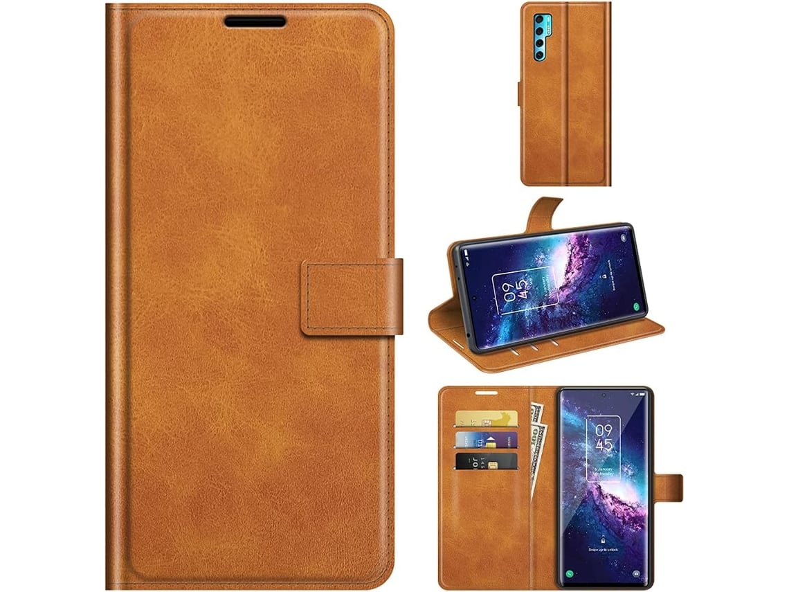 Capa Kickstand Integrado Fecho para Tcl Tcl 20 Pro 5G 6,67 HONGWE. Pele Sintética Magnética Castanho