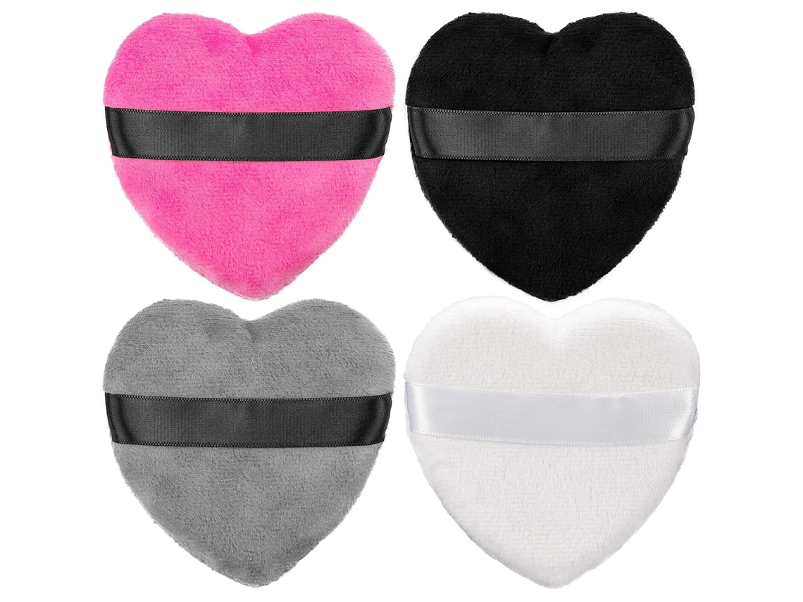 4 Peças de Pólvora Mista de Maquiagem em Forma de Coração com Alça de Ombro Ferramenta de Maquiagem Pó Puff $ 4 Pílula de Pó Seco Do Amor Ferrame