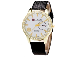 Relógio analógico de quartzo de luxo Zhoulianfa Lover Fashion com pulseira de PU e strass (preto)
