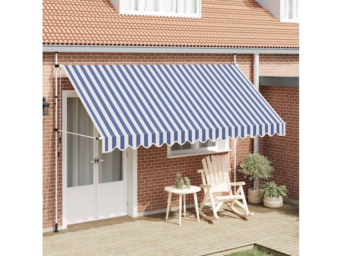 Vidaxl Toldo Retrátil Manual 400 Cm Riscas Azuis E Brancas