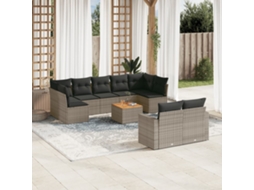Vidaxl 10 Pcs Conjunto Sofás De Jardim C/ Almofadões Vime Pe Cinzento