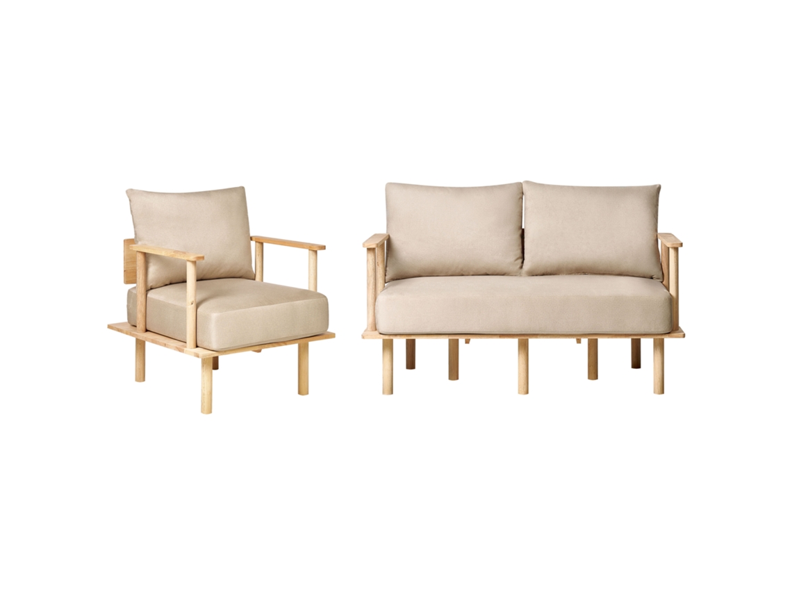 Conjunto De Sala De Estar Beliani Asker De Tela Beige 133x74x87