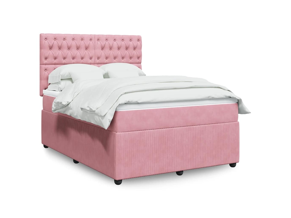 Vidaxl Cama Com Molas/colchão 140x190 Cm Veludo Rosa