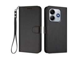 Capa De Couro Com Suporte Tipo Carteira E Alça De Pulso Para Xiaomi Redmi Note 14 4g (163,25 X 76,55 X 8,16 Mm) Preta