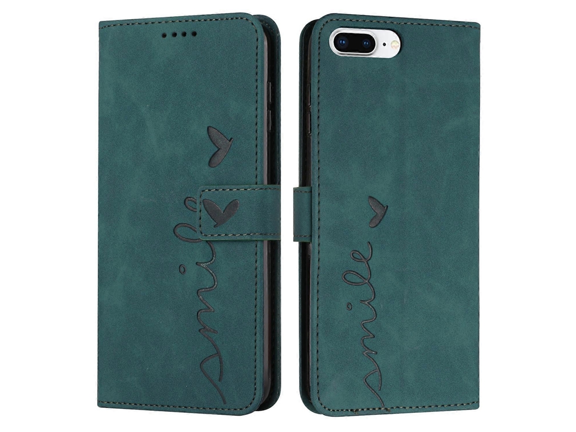 Capa De Couro Com Estampa De Coração E Toque De Pele Para Iphone 8 Plus / 7 Plus / 6 Plus, Verde