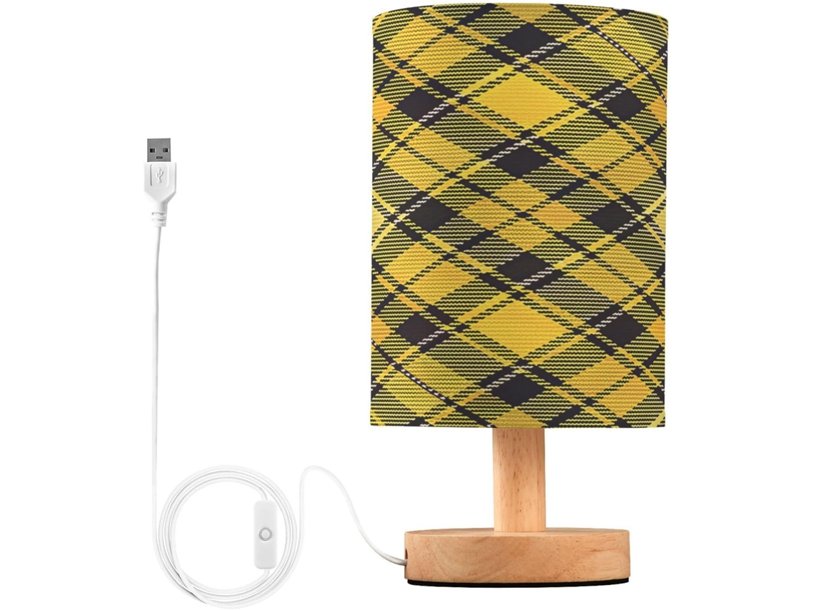 Abajur De Cabeceira Xadrez Amarelo E Preto Para Quarto, Com Portas De Carregamento Usb C, Luminária De Mesa Cabeceira