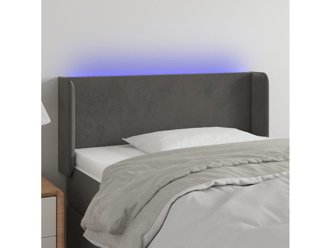 Vidaxl Cabeceira Cama C/ Luzes Led Veludo 103x16x78/88 Cm Cinza-escuro