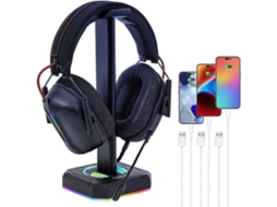 Suporte Rosa Para Fones De Ouvido Com Luzes, Suporte Para Fones De Ouvido Gamer Com 3 Portas Usb Para Carregar Ou Conectar Fones De Ouvido Aquaforge