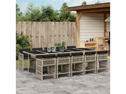 Vidaxl 11 Pcs Conjunto Jantar P/ Jardim C/ Almofadões Vime Pe Cinzento