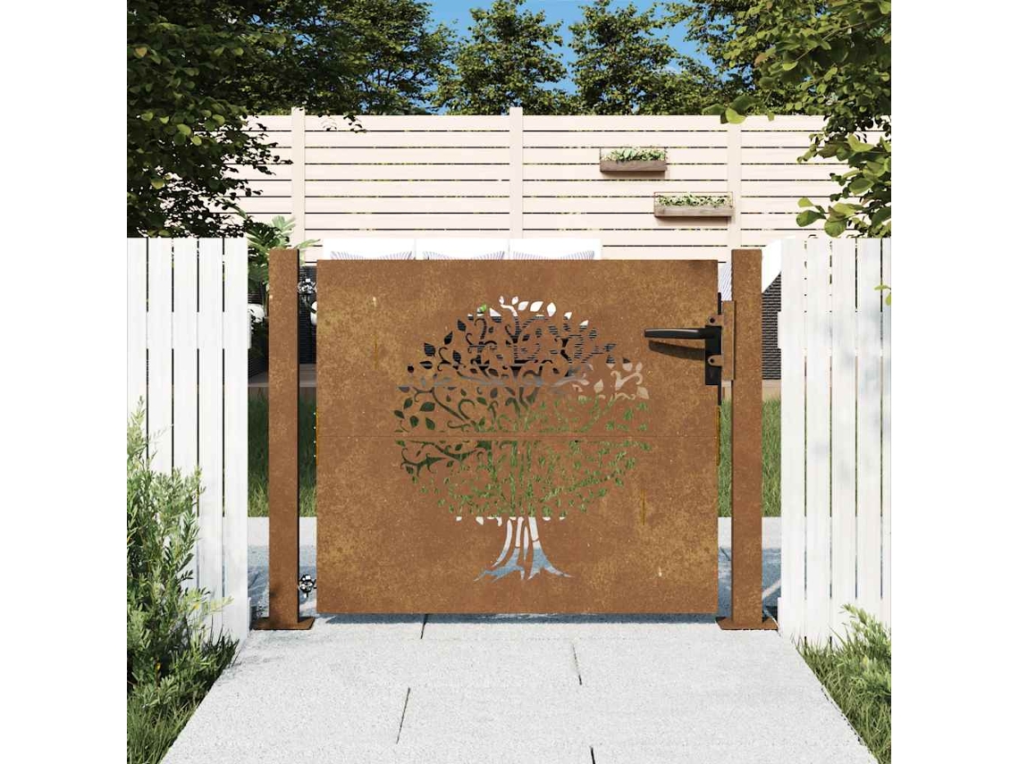 Vidaxl Portão De Jardim 100x100 Cm Em Aço Corten Com Design De Árvore