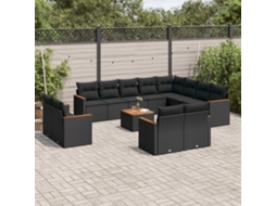 Vidaxl 13 Pcs Conjunto De Sofás De Jardim Com Almofadões Vime Pe Preto