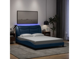 Estrutura De Cama Com Led Sem Colchão 140x190 Cm Tecido Azul