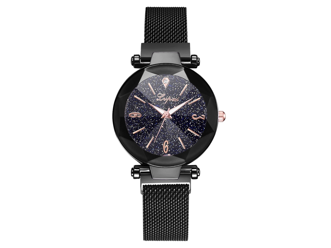 Relógio de Pulso Feminino Simples de Quartzo com Pulseira de Liga Casual Elegante Preto