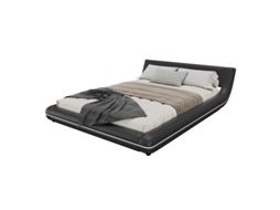 Cama Plana De 140*200cm, Cama De Chão, Pu, Luz Ambiente Led, Preta