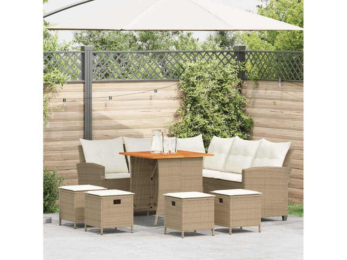 Vidaxl 6 Pcs Conjunto Sofás De Jardim Com Almofadões Em L Vime Pe Bege