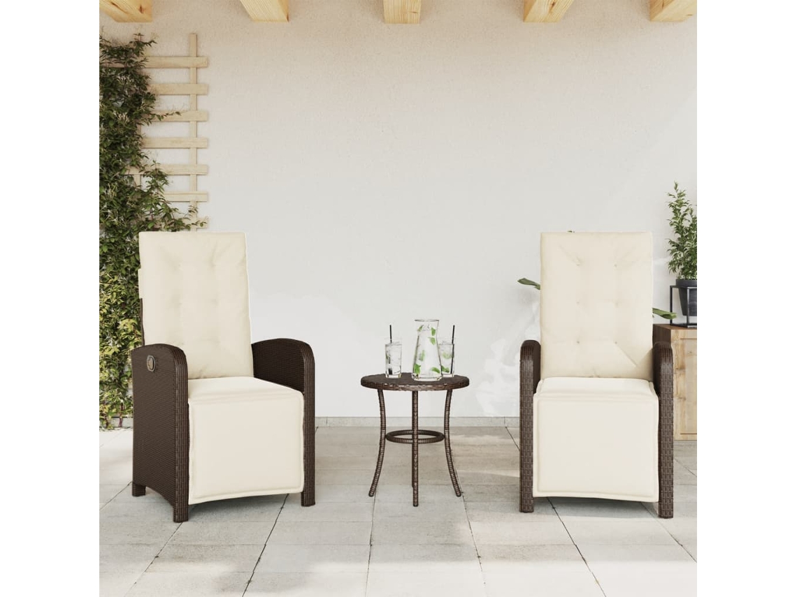 Vidaxl Cadeiras Jardim Reclináveis 2 Pcs C/ Apoio De Pés Vime Castanho