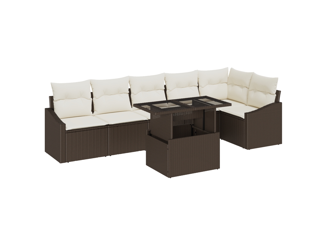 Conjunto 7 De Vidaxl De Sofá De Jardim Com Almofadas Marrom Poliédrico Rattan