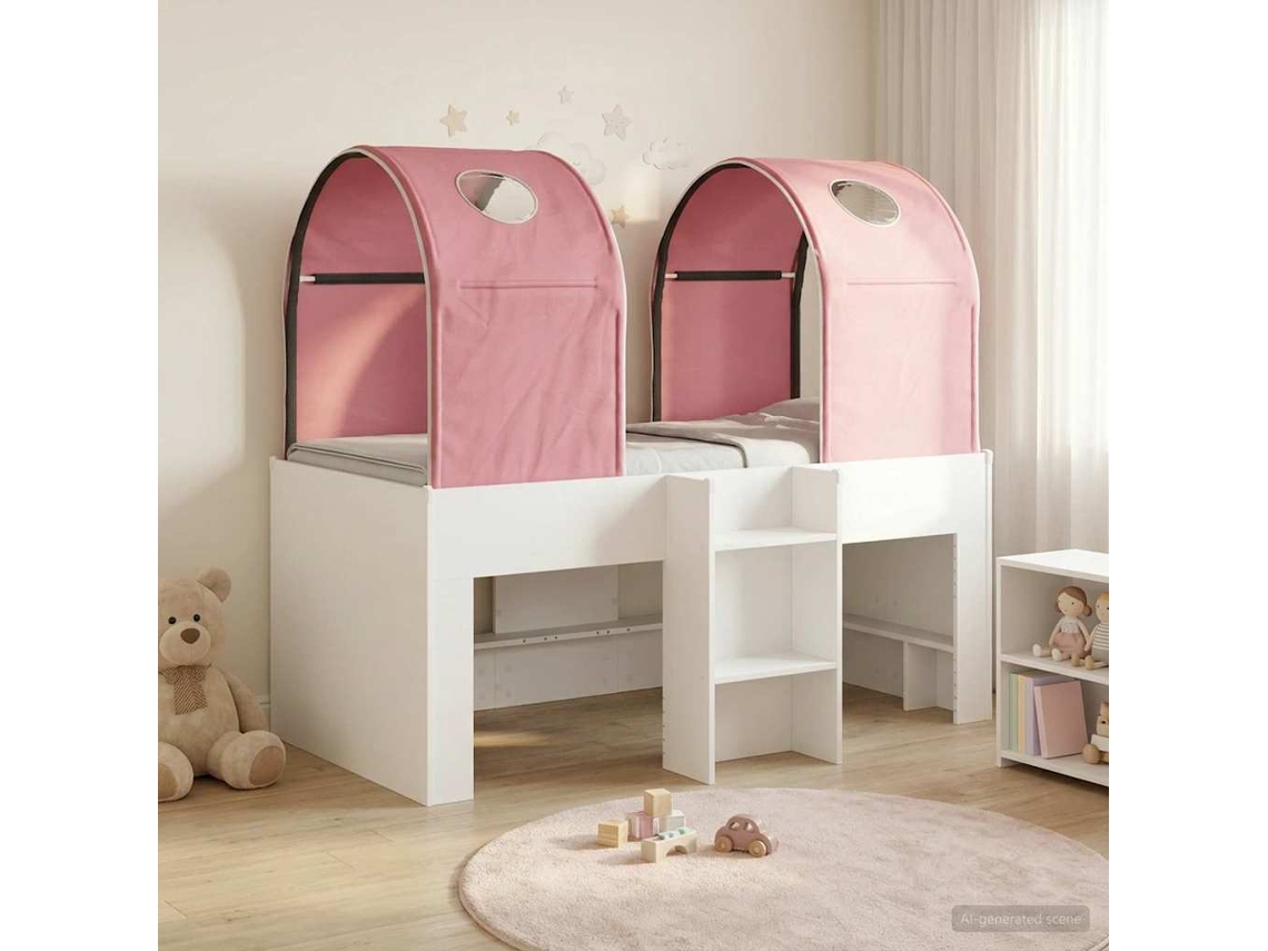 Vidaxl Cama Com Túnel 3 Unid. Branco E Rosa Derivados De Madeira