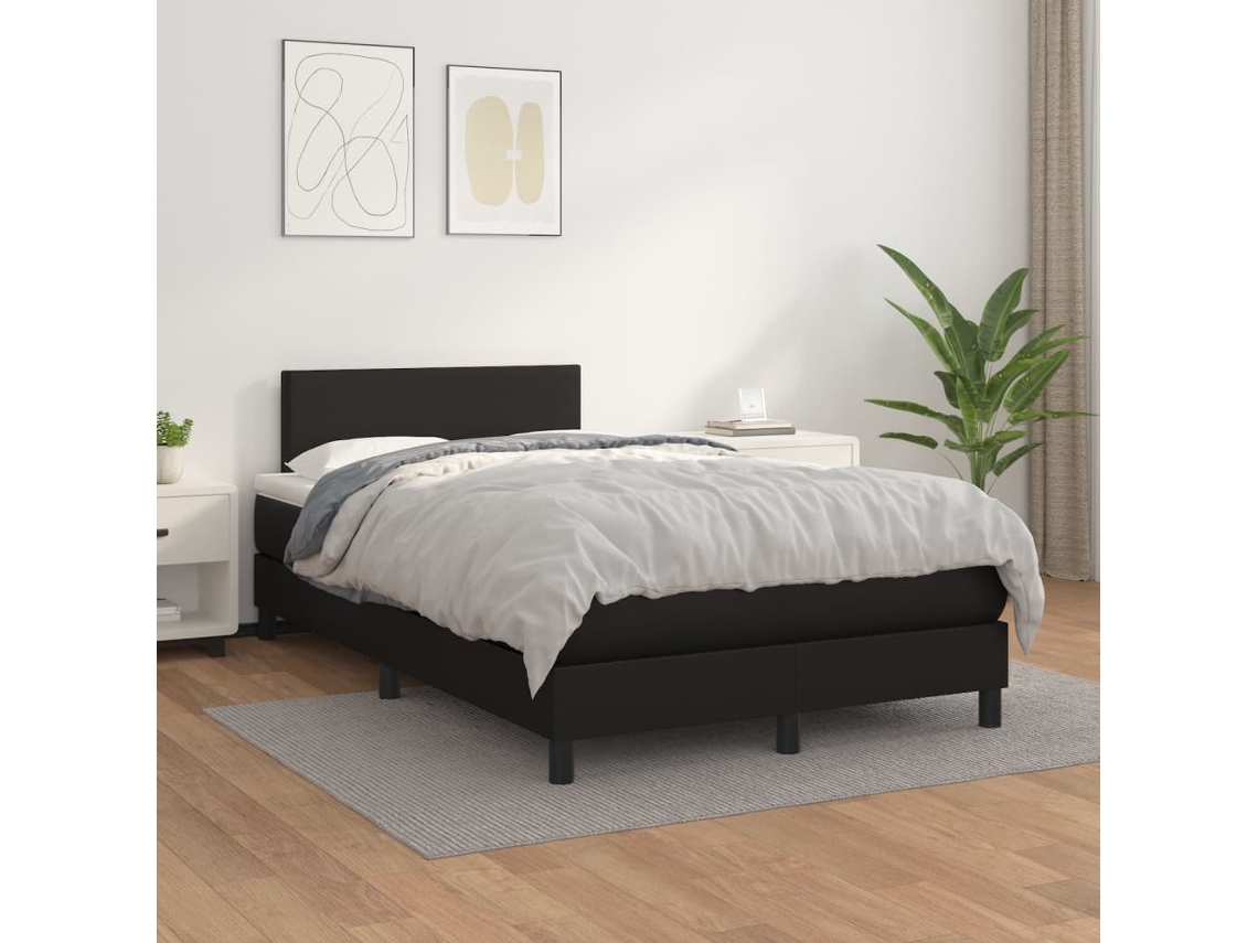 Cama Com Molas/colchão 120x200 Cm Couro Artificial Preto