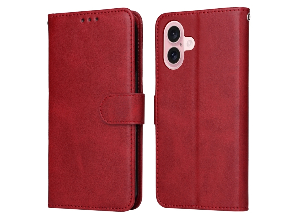 Capa Flip De Couro Para Iphone 16 - Textura De Bezerro Clássica