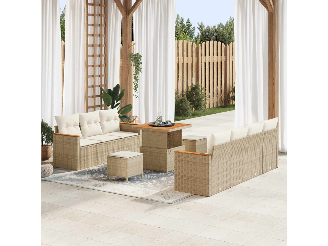 Vidaxl Conjunto De Sofá De Jardim 10 Pcs Bege Vime Pe