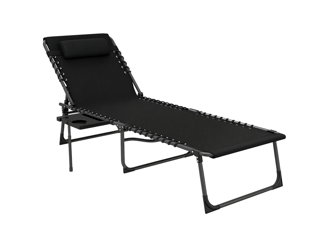 Espreguiçadeira Dobrável Aço, Tecido Oxford Cor Preto 190x60x31 cm Outsunny