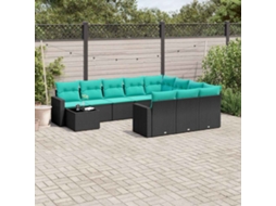 Vidaxl Conjunto De Sofá De Jardim Com 11 Peças E Almofadas Em Rattan Sintético Preto