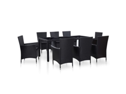 Vidaxl Conjunto De Jantar Para Exterior 9 Pcs Vime Pe Preto