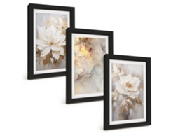 Pinturas Murais Modernasflores, Fundo Claro, Abstrações Moldura Preta Fotos Para O Corredor Espelharte (3 Peças 20x30 Cm)