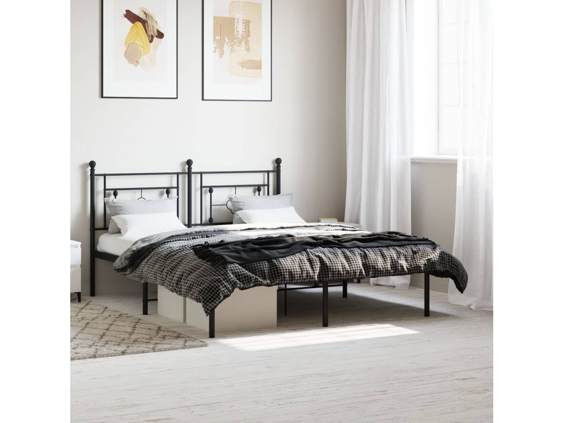 Vidaxl Estrutura De Cama Com Cabeceira 160x200 Cm Metal Preto