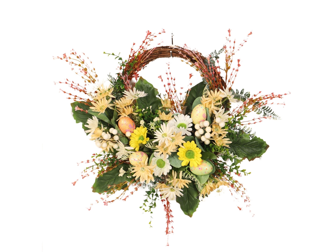 Guirlanda Artificial Meia de Margaridas Amarelas Decorativa de Páscoa para Porta da Frente