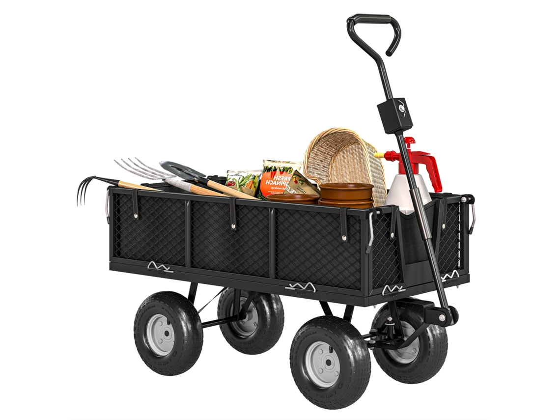 Carrinho de Jardim com Rodas Grandes, Bolsa Removível e Punho Giratório Capacidade 300 kg 105x51x54 cm Preto S/MARCA